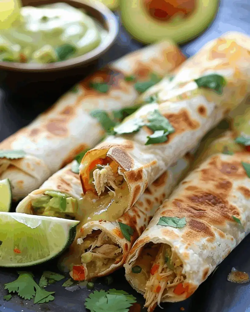 Avocado Chicken Flautas With Honey Lime Dipping Sauce