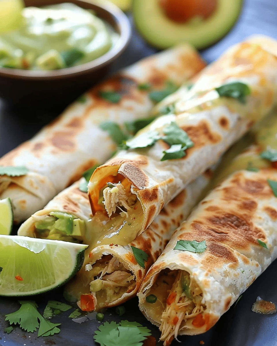 Avocado Chicken Flautas With Honey Lime Dipping Sauce