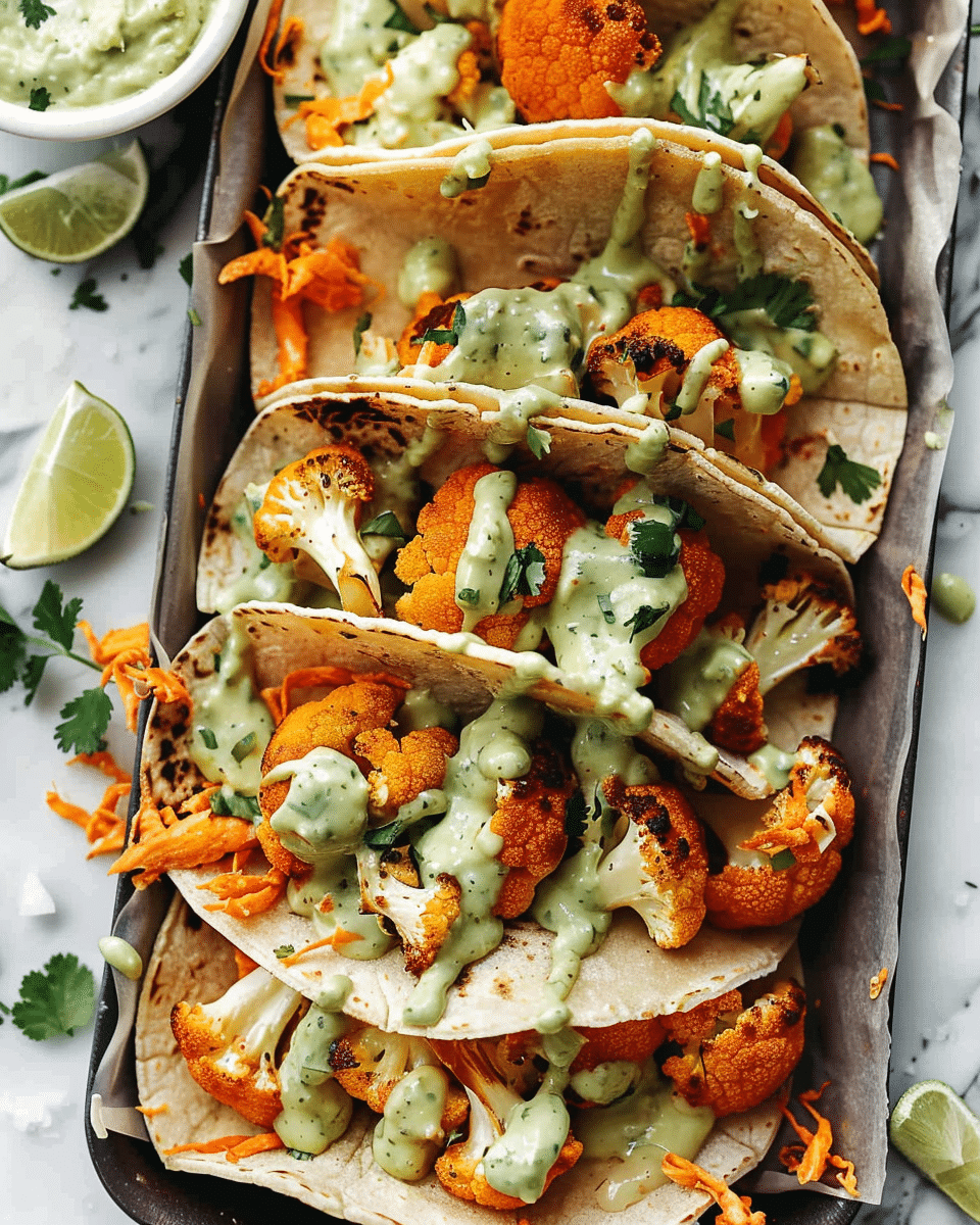 Buffalo Cauliflower Tacos With Avocado Crema