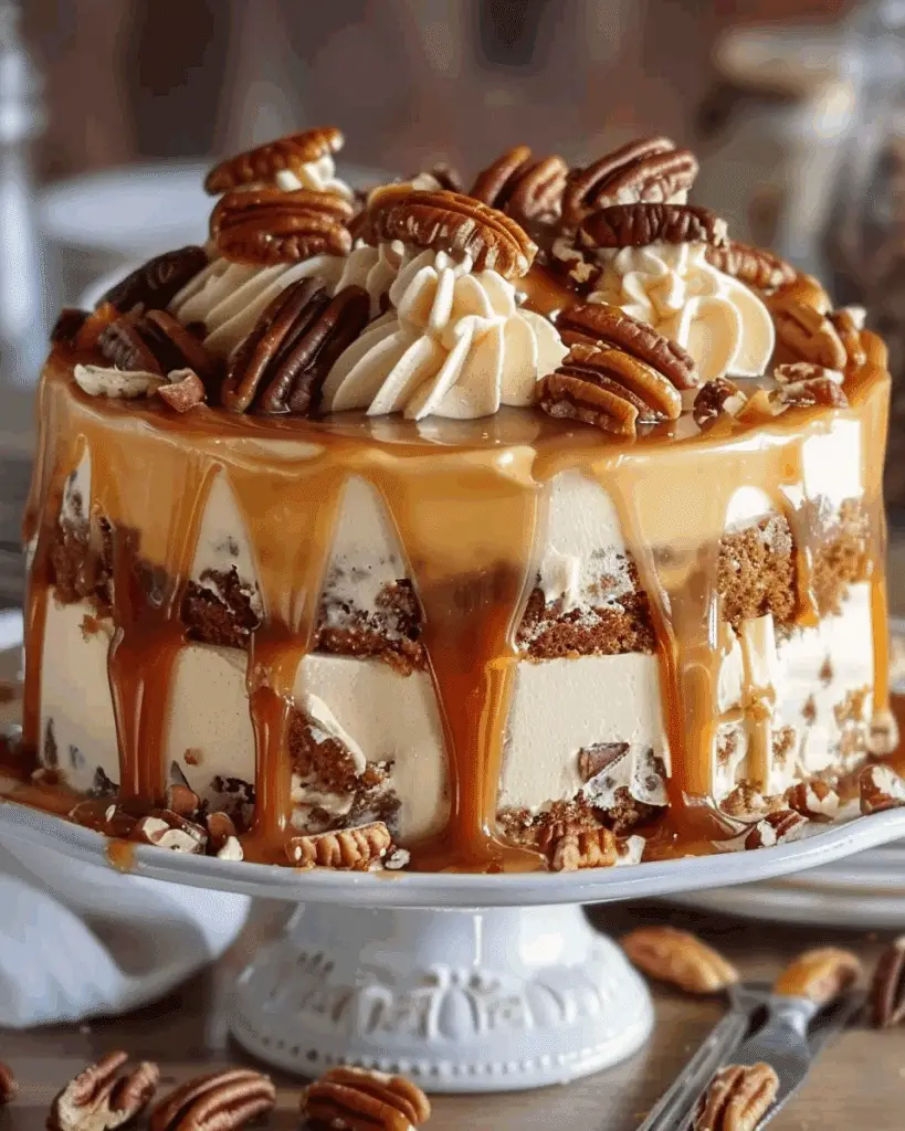 Caramel Butter Pecan Praline Poke Cake
