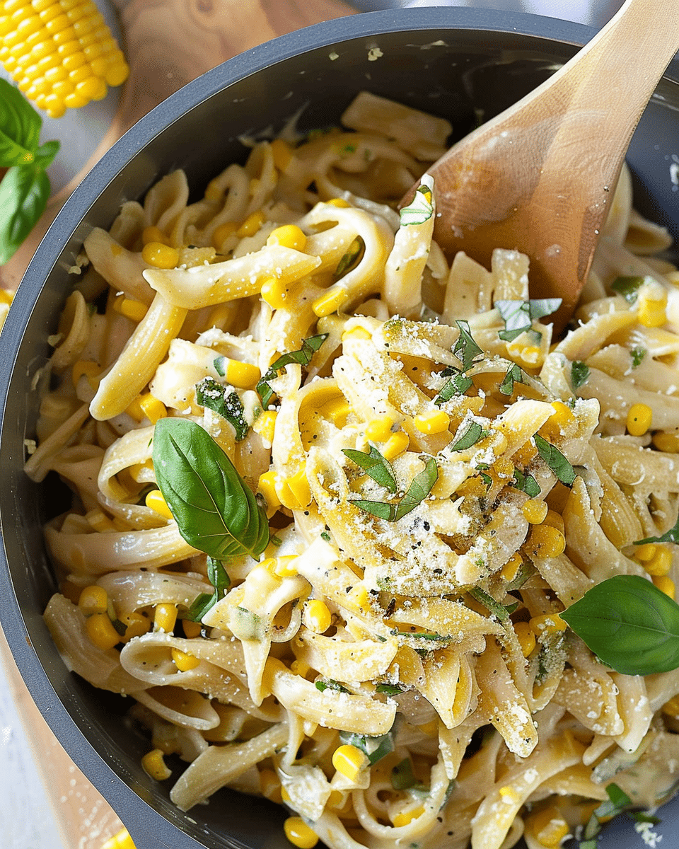 Creamy Sweet Corn and Basil Pasta