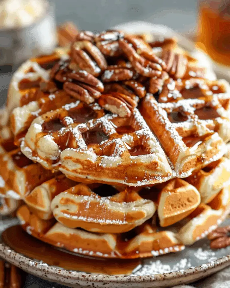 Crispy Pecan Waffles with Maple Drizzle