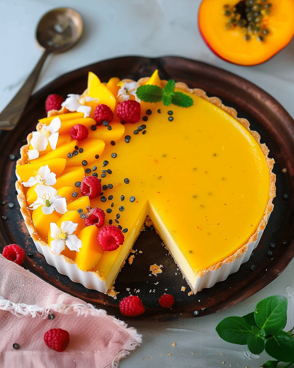 Mango Passionfruit Coconut Panna Cotta Tart