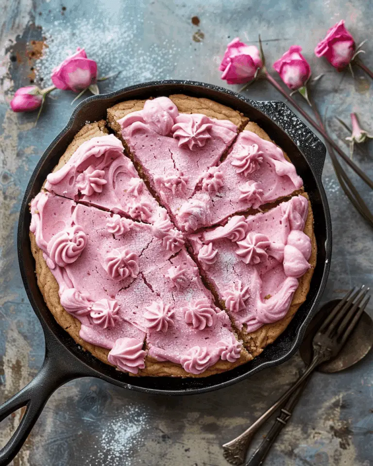 Cast Iron Skillet Cookie with Homemade Pink Frostin