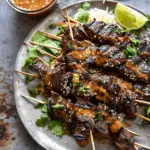 Sesame Ginger Steak Skewers with Peanut Sauce