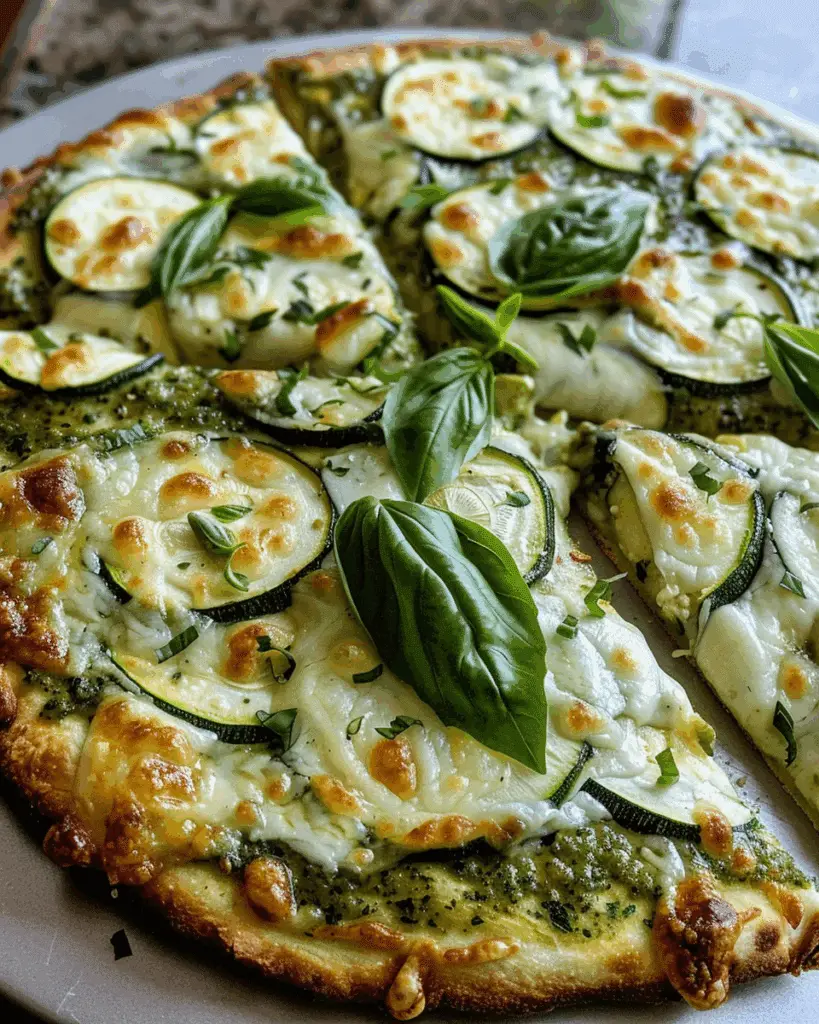 Zucchini & Pesto White Pizza on Cottage Cheese Crust