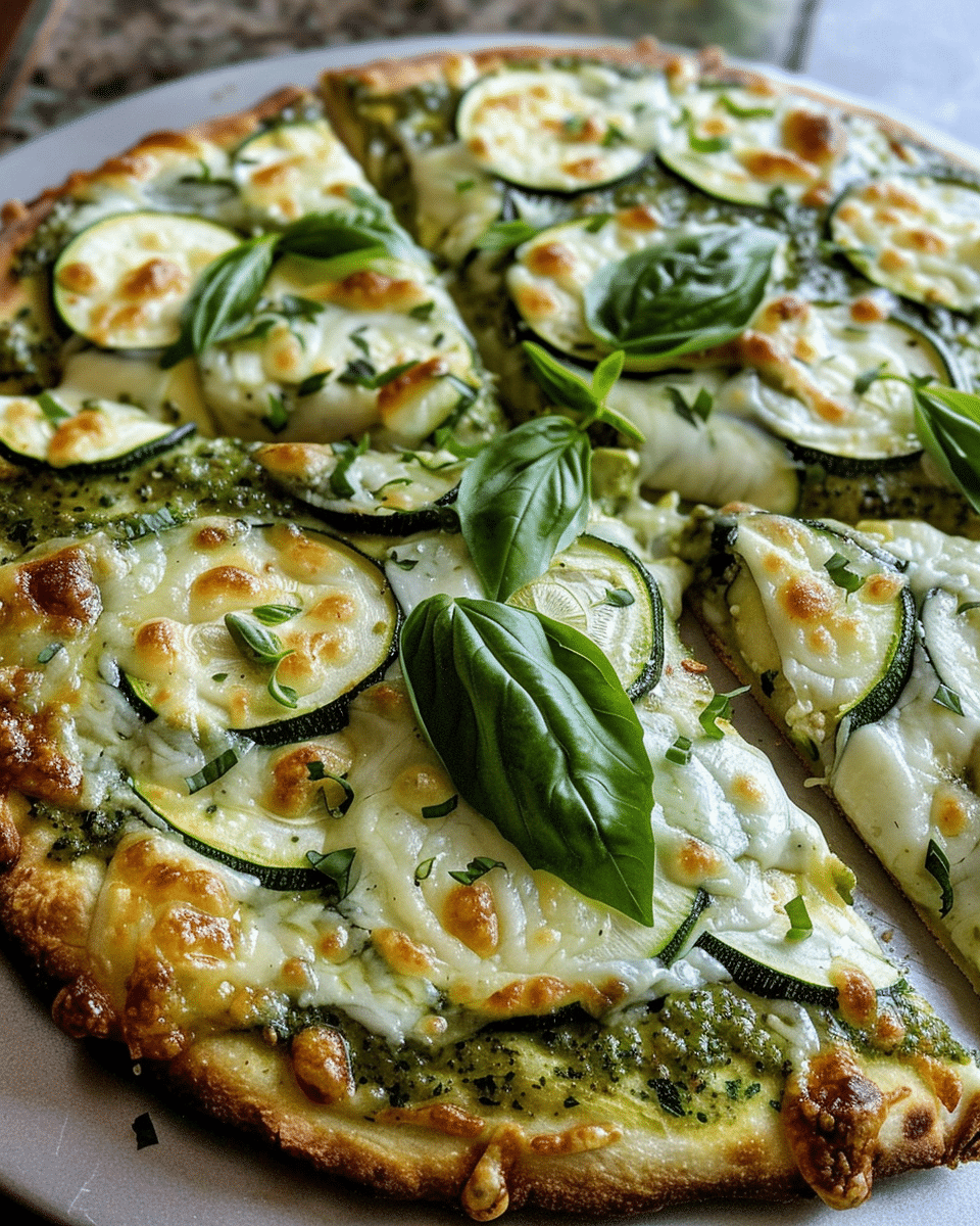 Zucchini & Pesto White Pizza on Cottage Cheese Crust