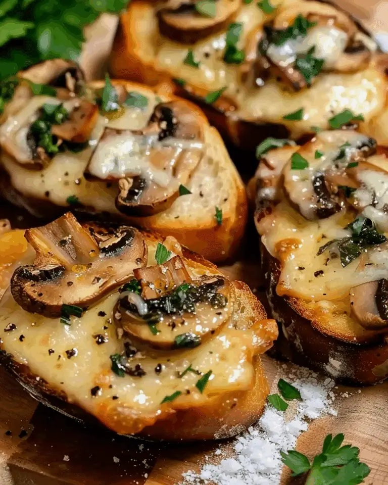 Cheesy Garlic Mushroom Bruschetta