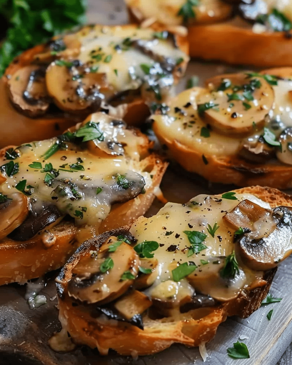 Cheesy Garlic Mushroom Bruschetta