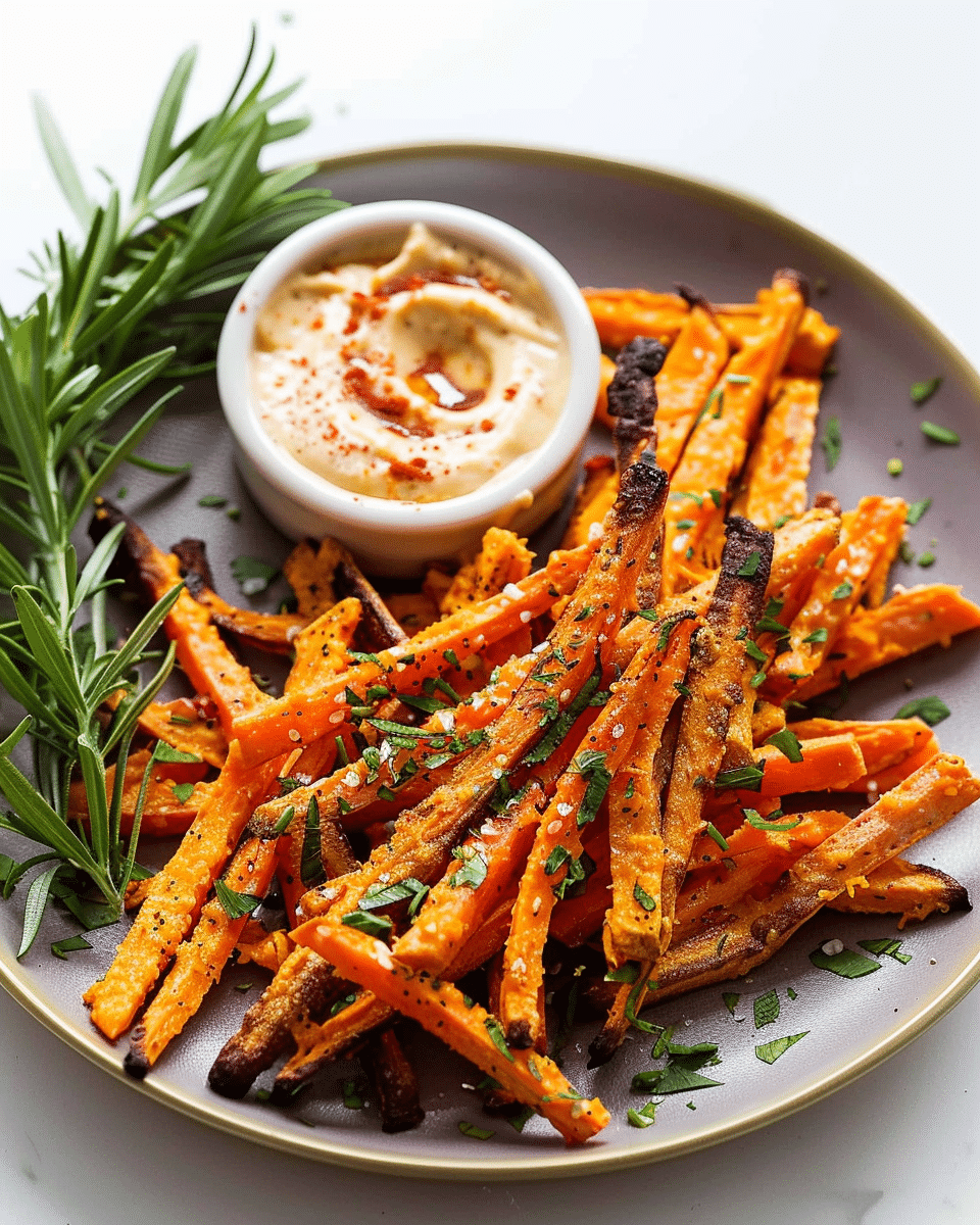 Baked Carrot Fries with Harissa Tahini Dip