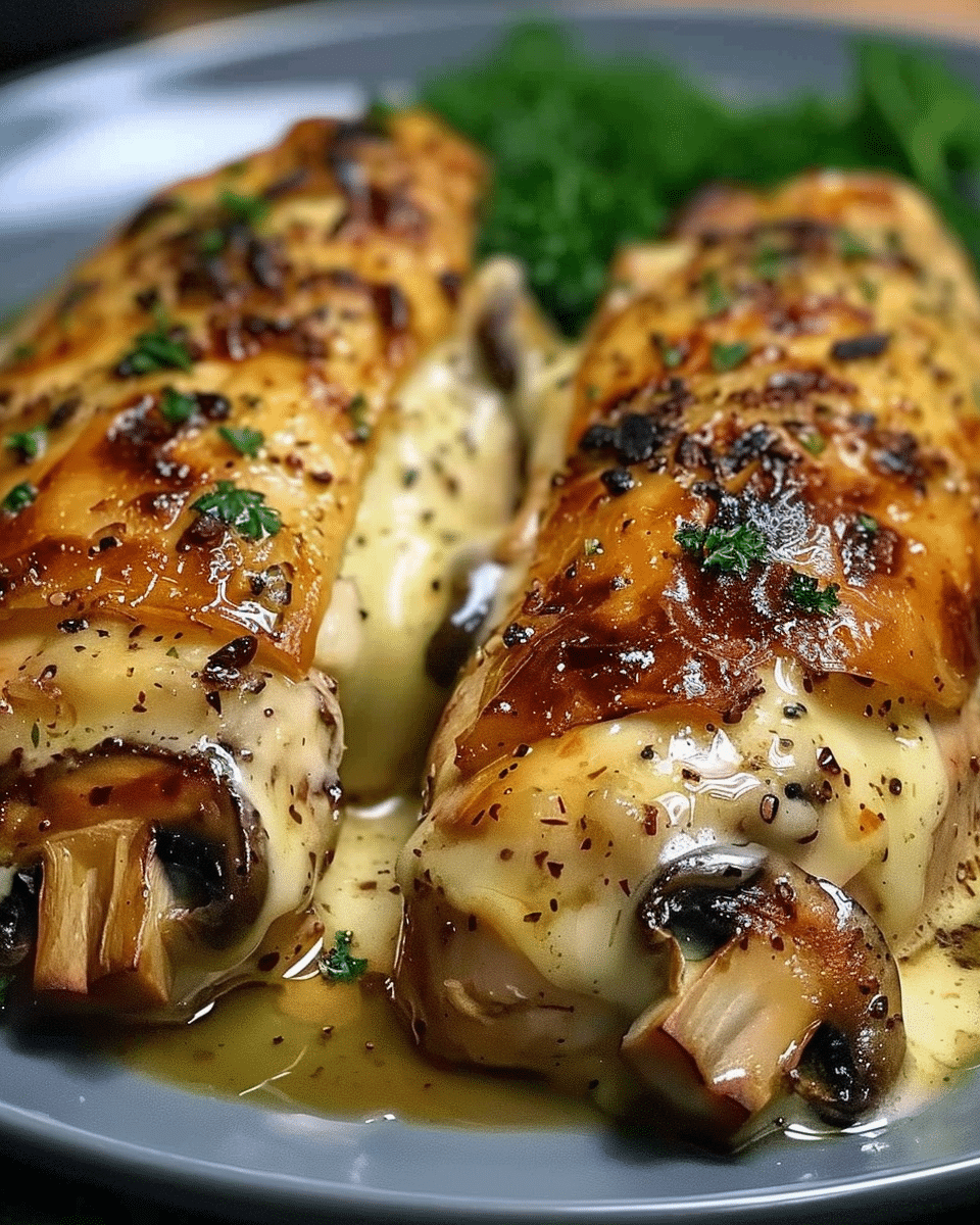 Cheesy Garlic Butter Mushroom Stuffed Chicken