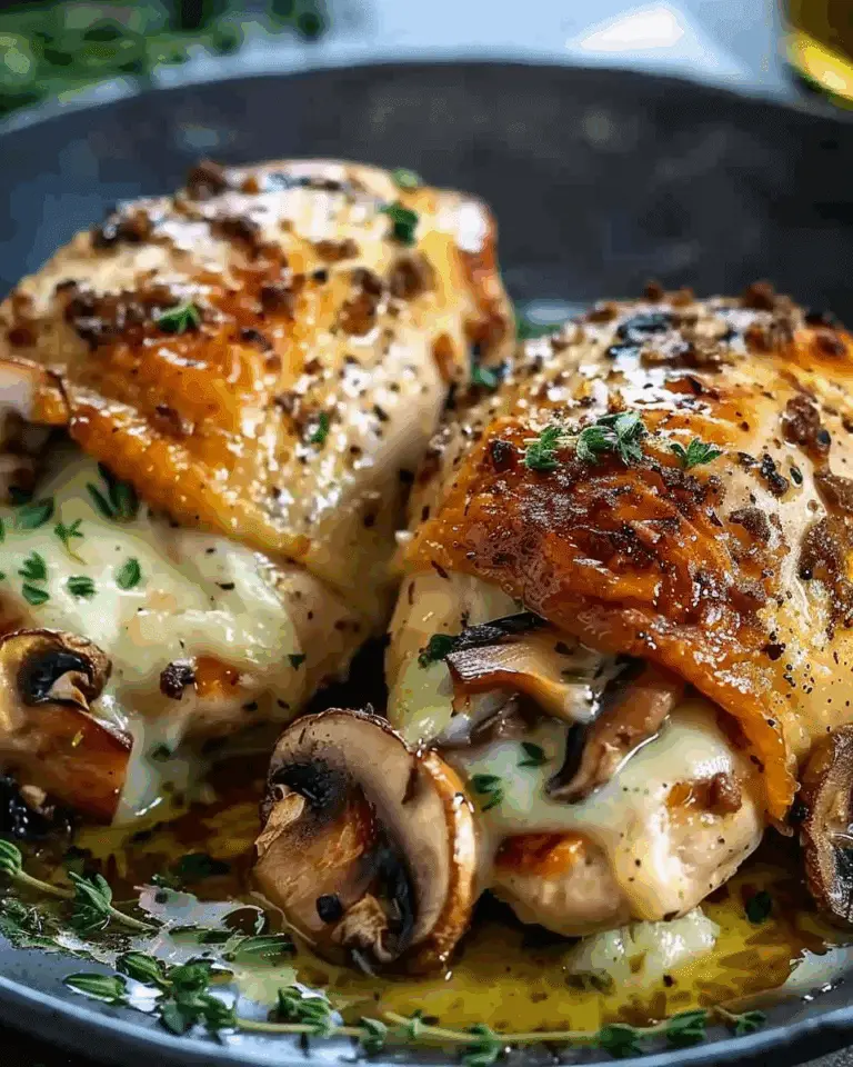 Cheesy Garlic Butter Mushroom Stuffed Chicken