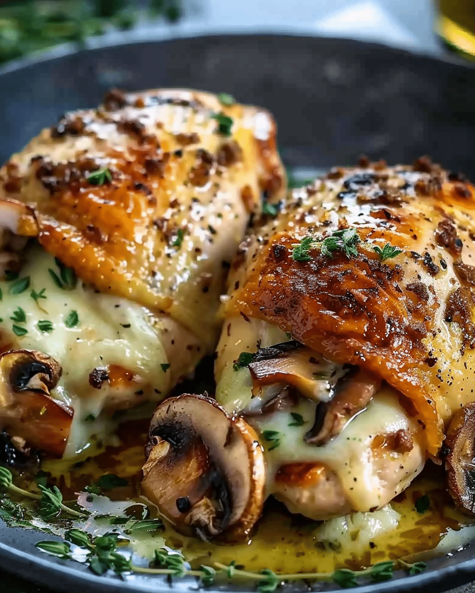 Cheesy Garlic Butter Mushroom Stuffed Chicken