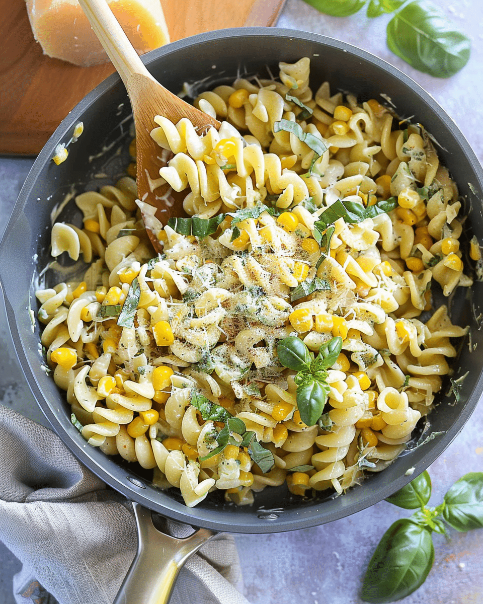 Creamy Sweet Corn and Basil Pasta