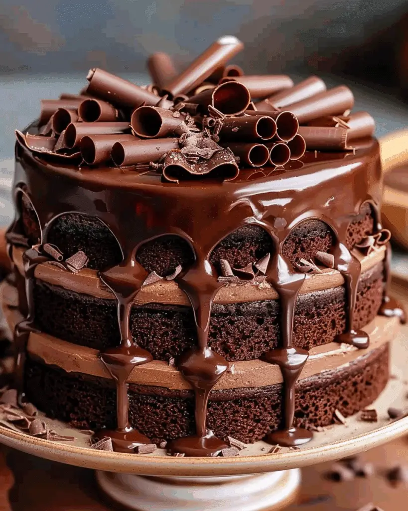 Double-Layer Chocolate Ganache Cake with Chocolate Curls