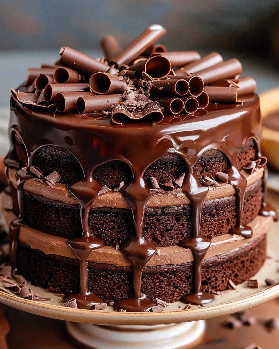 Double-Layer Chocolate Ganache Cake with Chocolate Curls