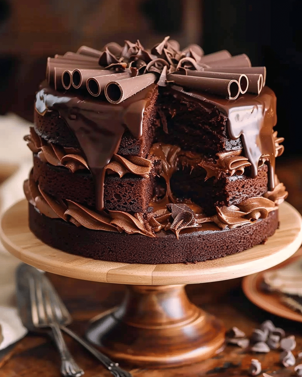 Double-Layer Chocolate Ganache Cake with Chocolate Curls