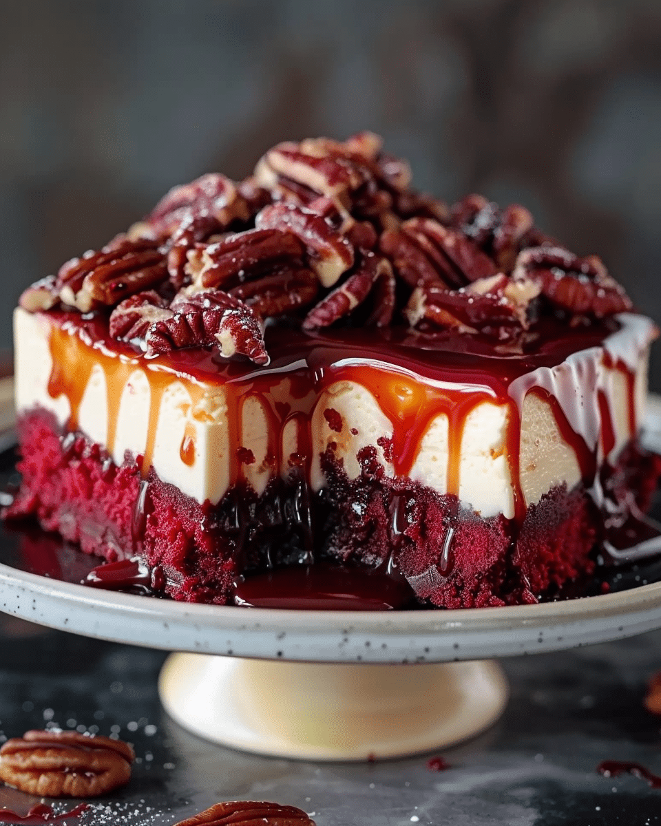 Easy Vampire Bite Caramel Pecan Red Velvet Cheesecake