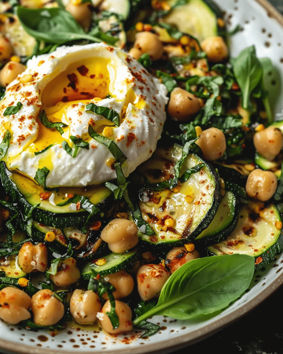Grilled Zucchini Chickpea Salad with Burrata and Chili Oil