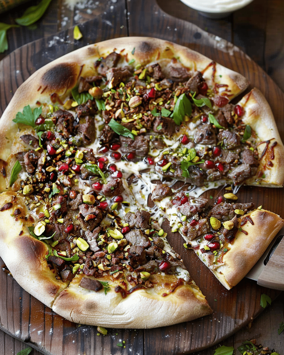 Lamb and Pistachio Pizzas with Pomegranate Molasses