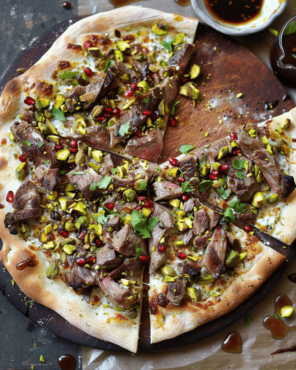 Lamb and Pistachio Pizzas with Pomegranate Molasses