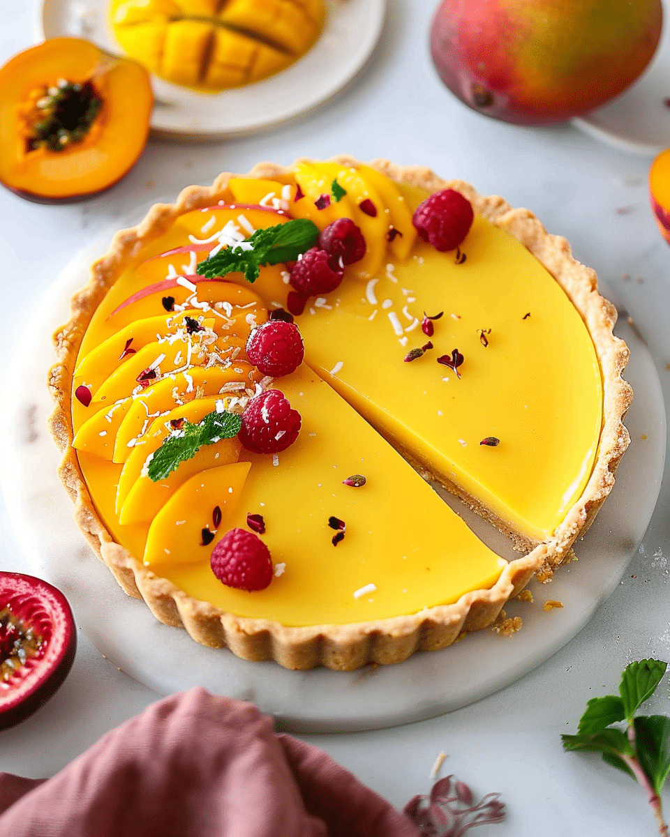 Mango Passionfruit Coconut Panna Cotta Tart