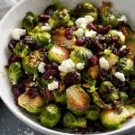 Maple Roasted Brussels Sprouts with Dried Cranberries and Goat Cheese