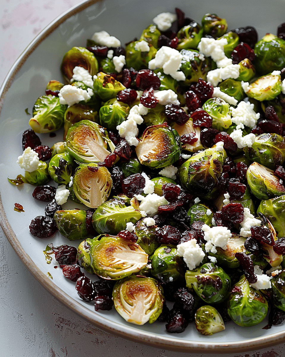 Maple Roasted Brussels Sprouts with Dried Cranberries and Goat Cheese