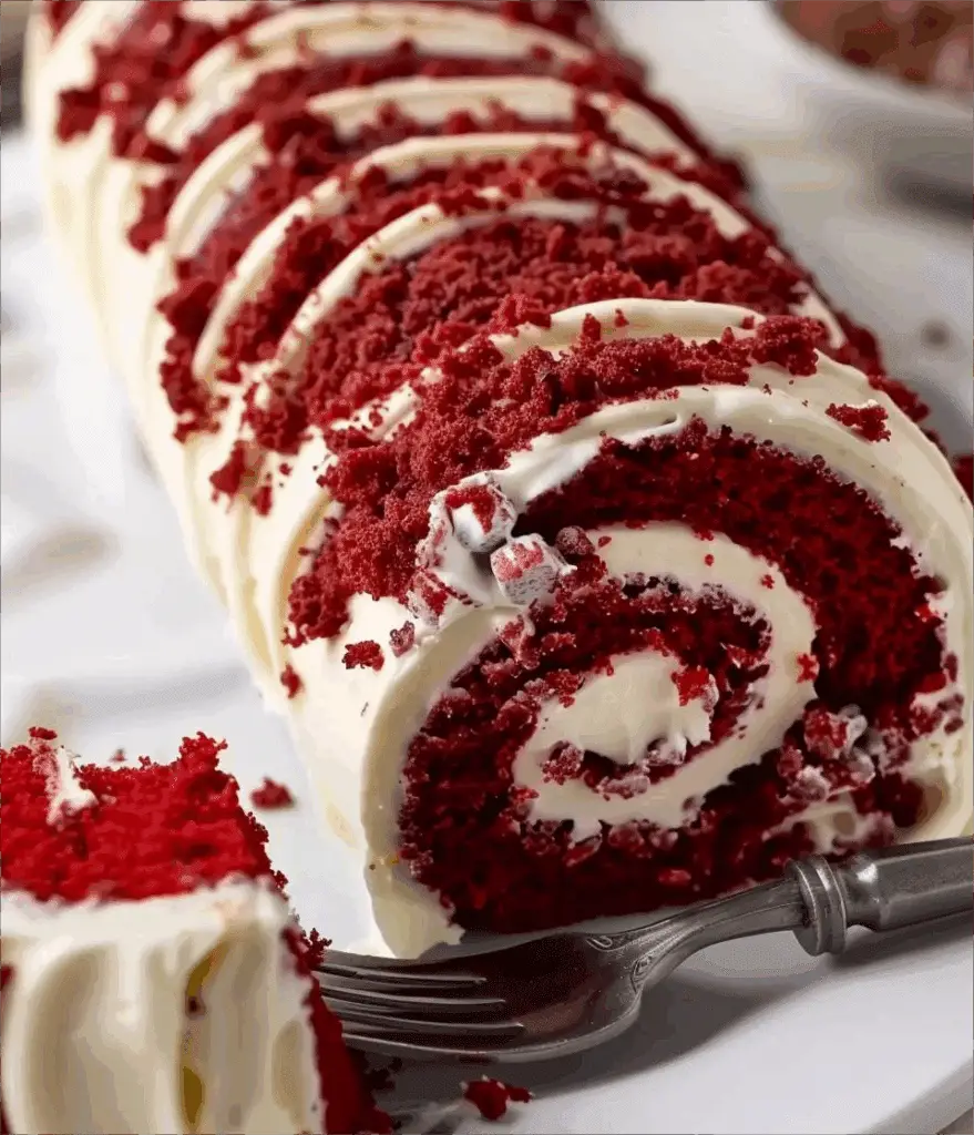 Red Velvet Cake Roll with Cream Cheese Filling