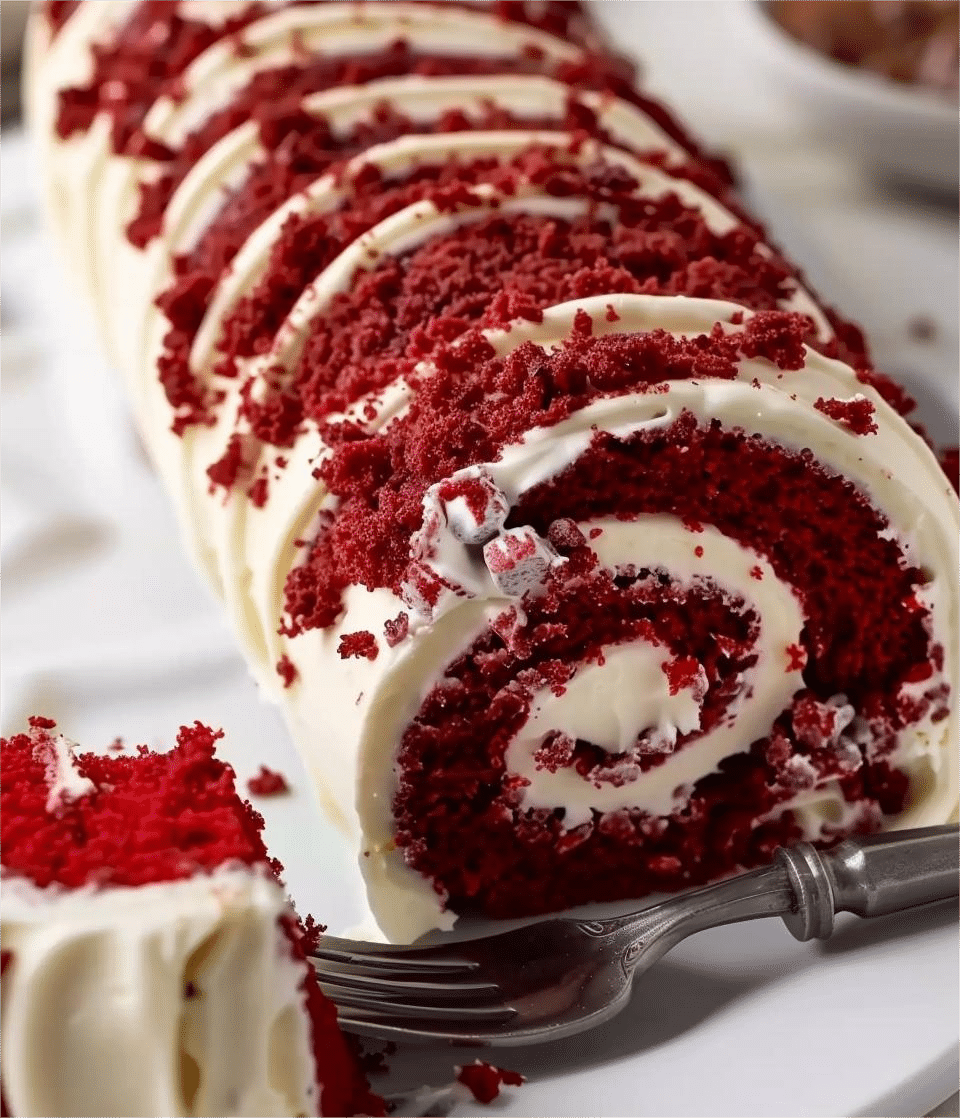 Red Velvet Cake Roll with Cream Cheese Filling
