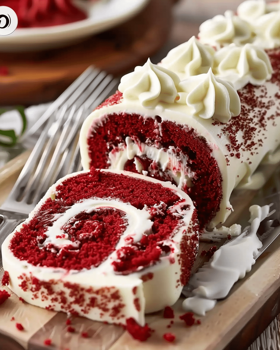 Red Velvet Cake Roll with Cream Cheese Filling