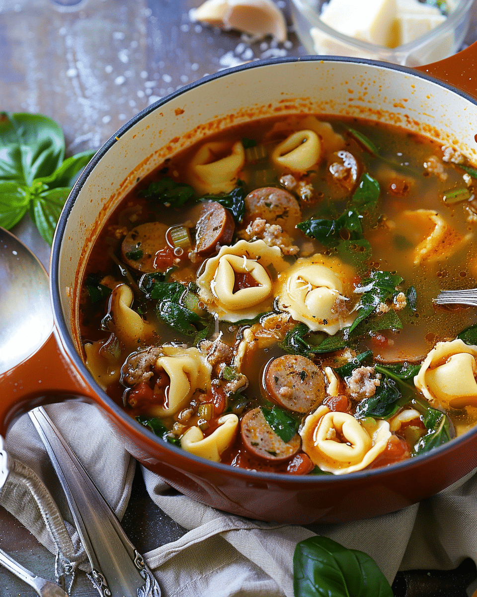 Sausage Spinach Tortellini Soup