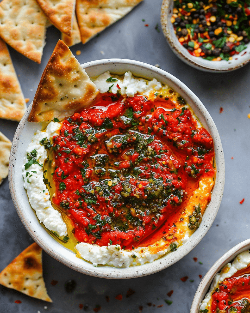 Whipped Feta Dip with Roasted Red Peppers Salsa