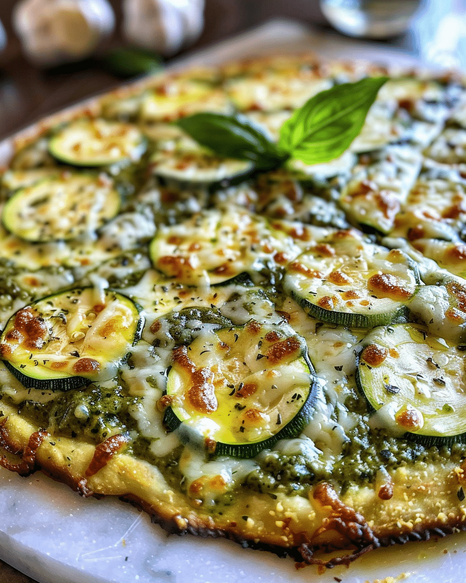Zucchini & Pesto White Pizza on Cottage Cheese Crust