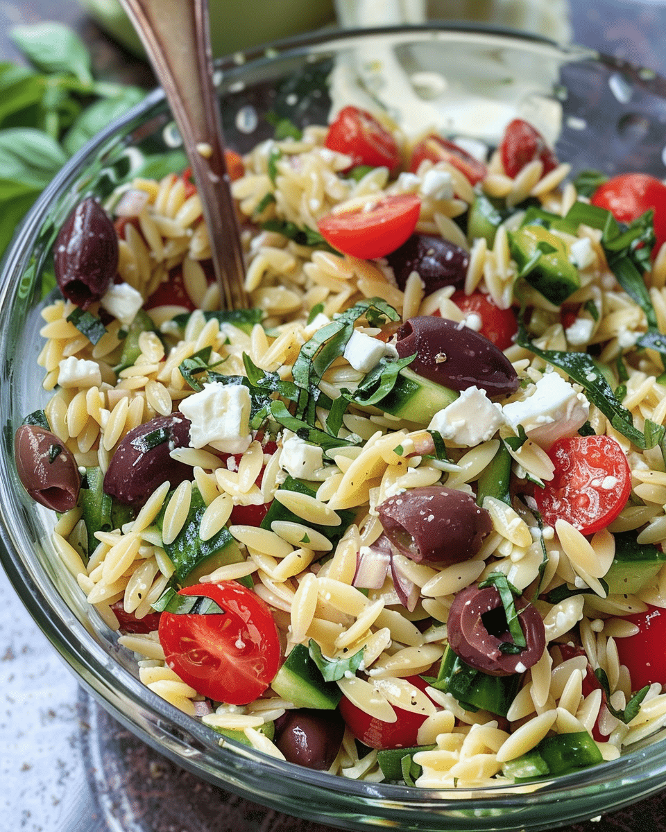 Easy Greek Orzo Salad Tossed in a Lemony Vinaigrette