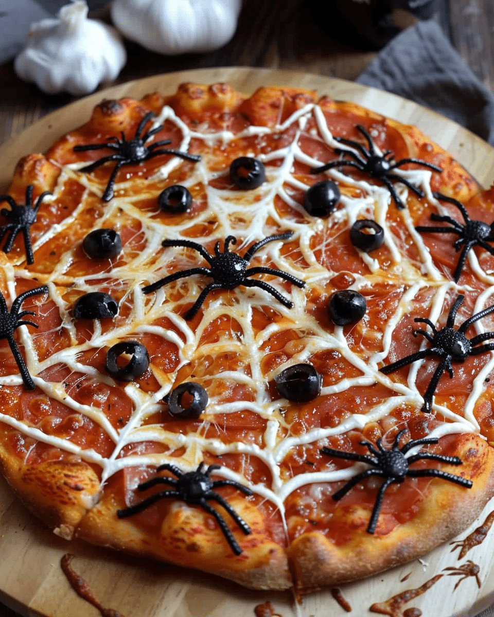Spiderweb Pizza with Olive Spiders