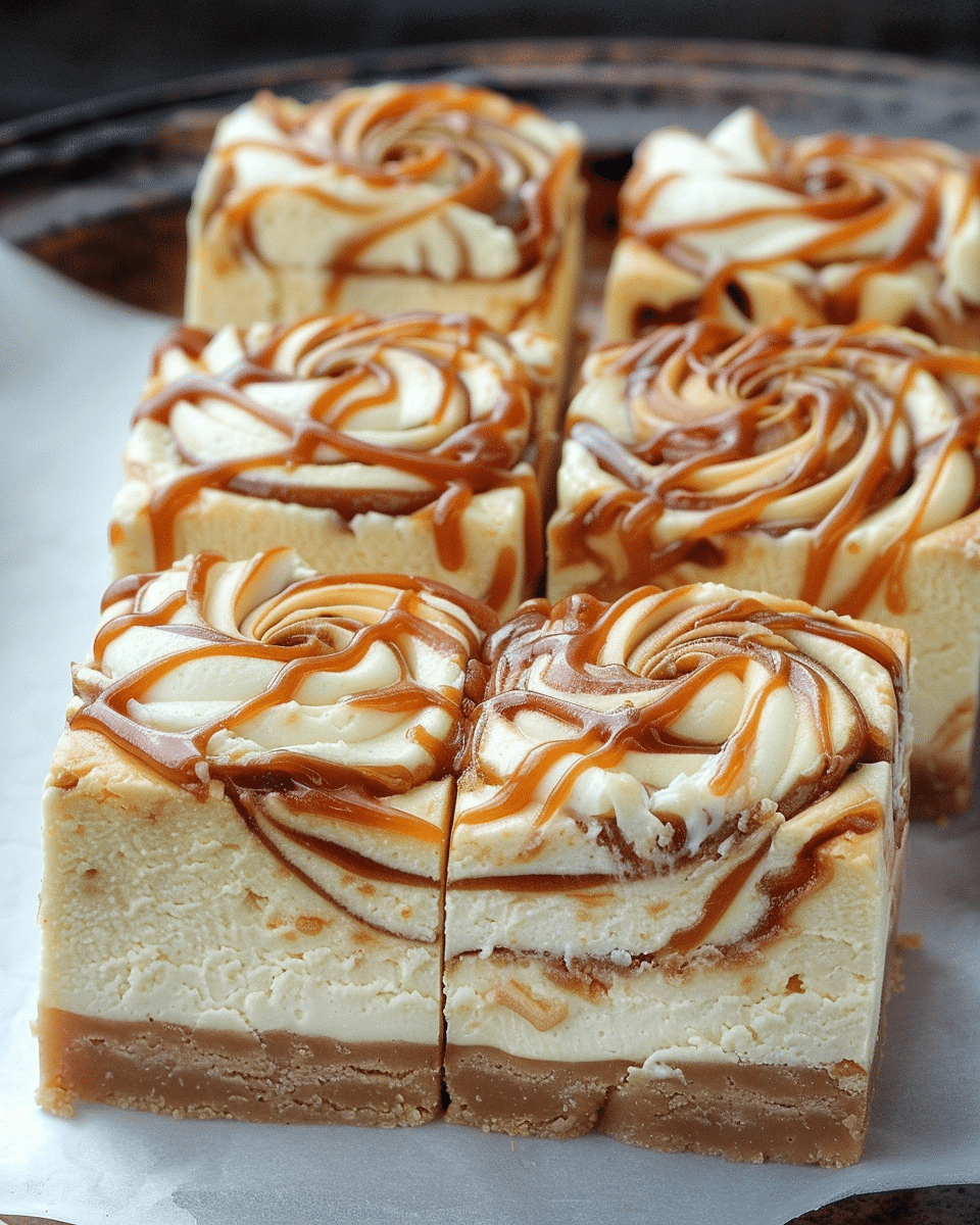 Caramel Swirl Cheesecake Bars