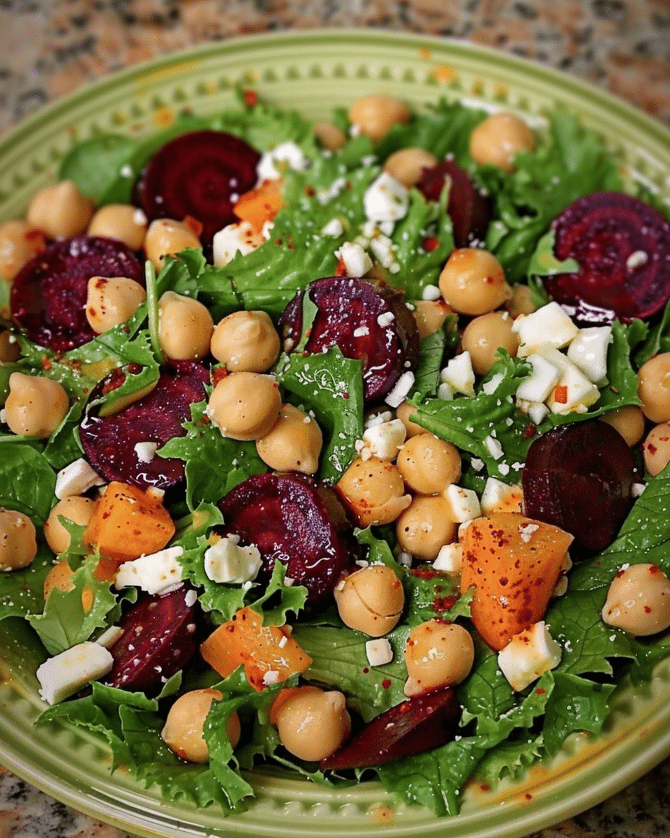 Chickpea, Beet, and Feta Salad with Lemon-Garlic Vinaigrette
