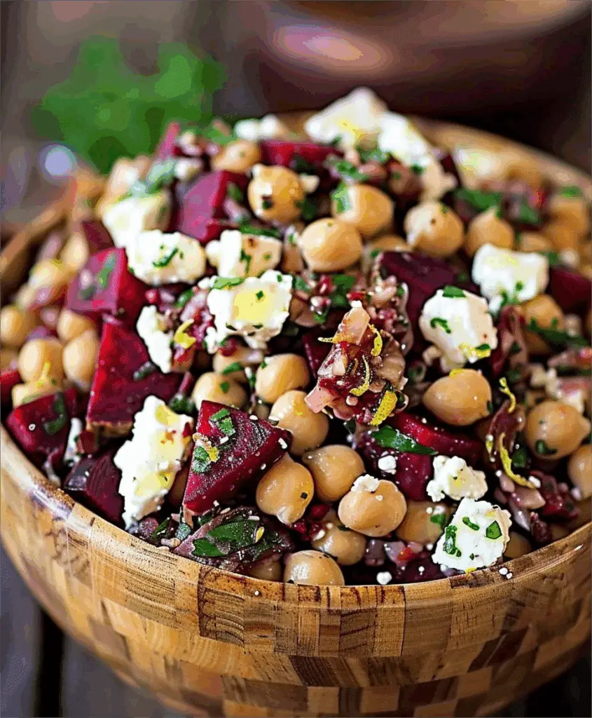Chickpea, Beet, and Feta Salad with Lemon-Garlic Vinaigrette