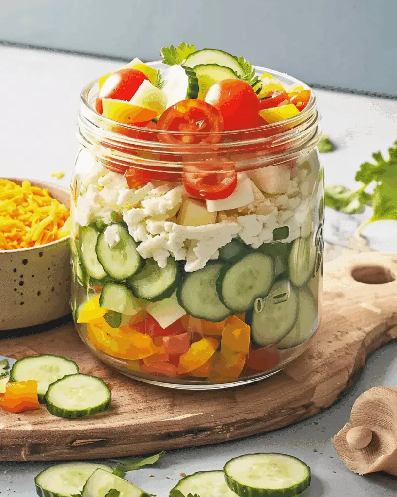 Cottage Cheese Snack Jar With Tomatoes, Cucumbers & Bell Peppers