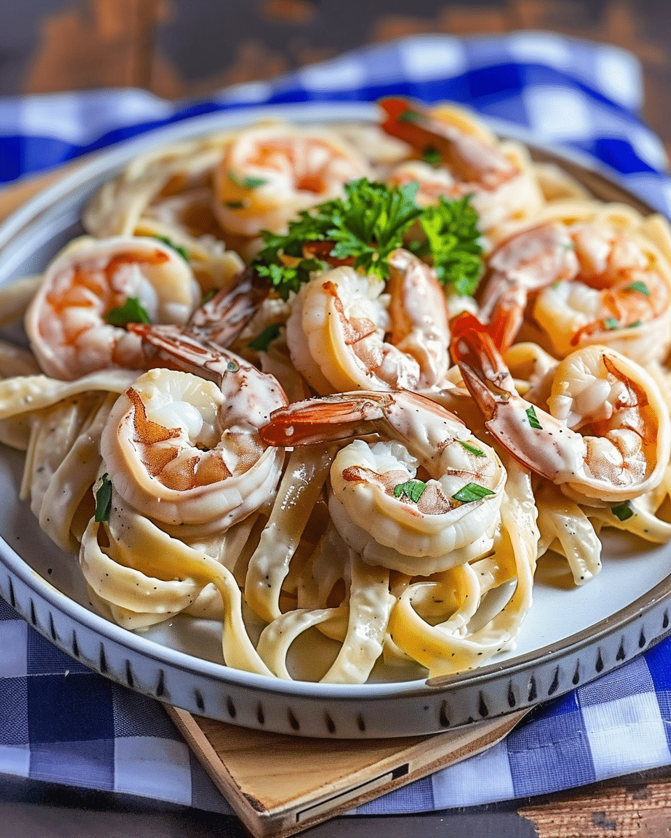 Creamy Garlic Shrimp Fettuccine Alfredo
