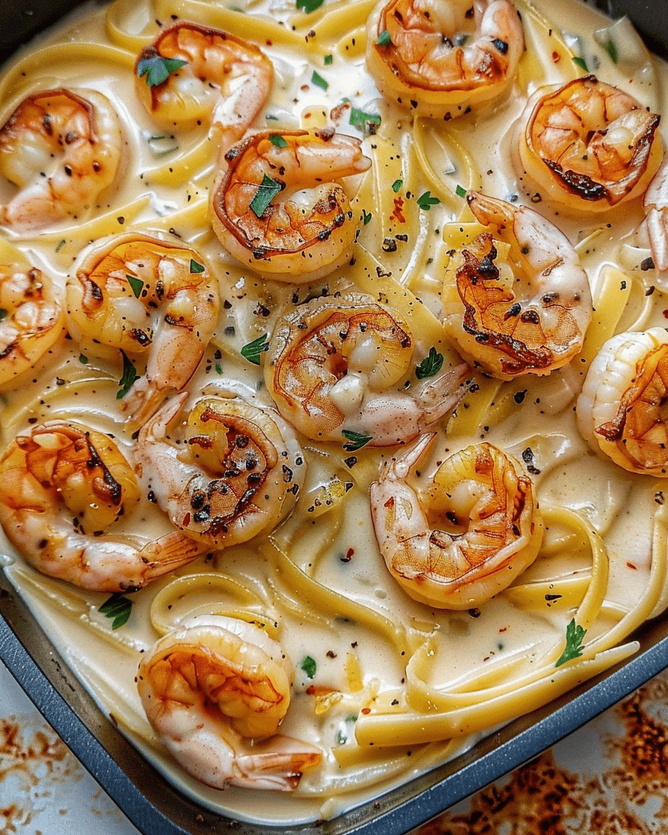 Creamy Garlic Shrimp Fettuccine Alfredo