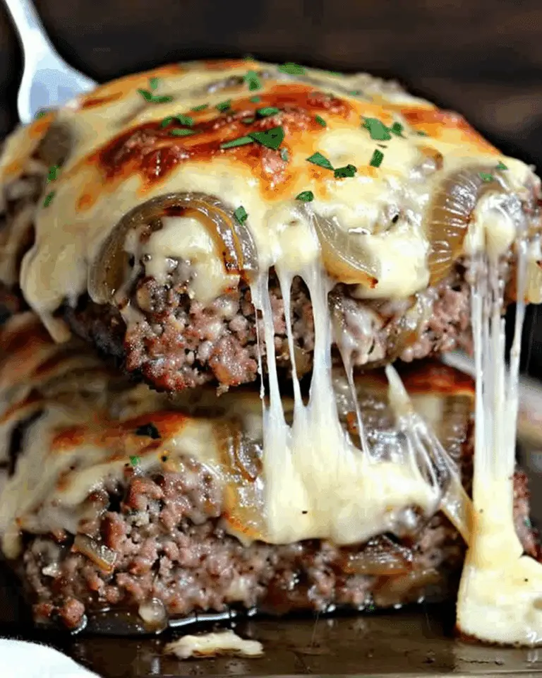Crockpot French Onion Meatloaf with Melted Swiss Cheese