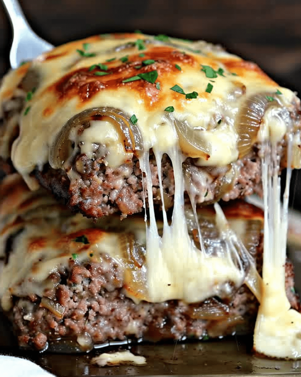 Crockpot French Onion Meatloaf with Melted Swiss Cheese