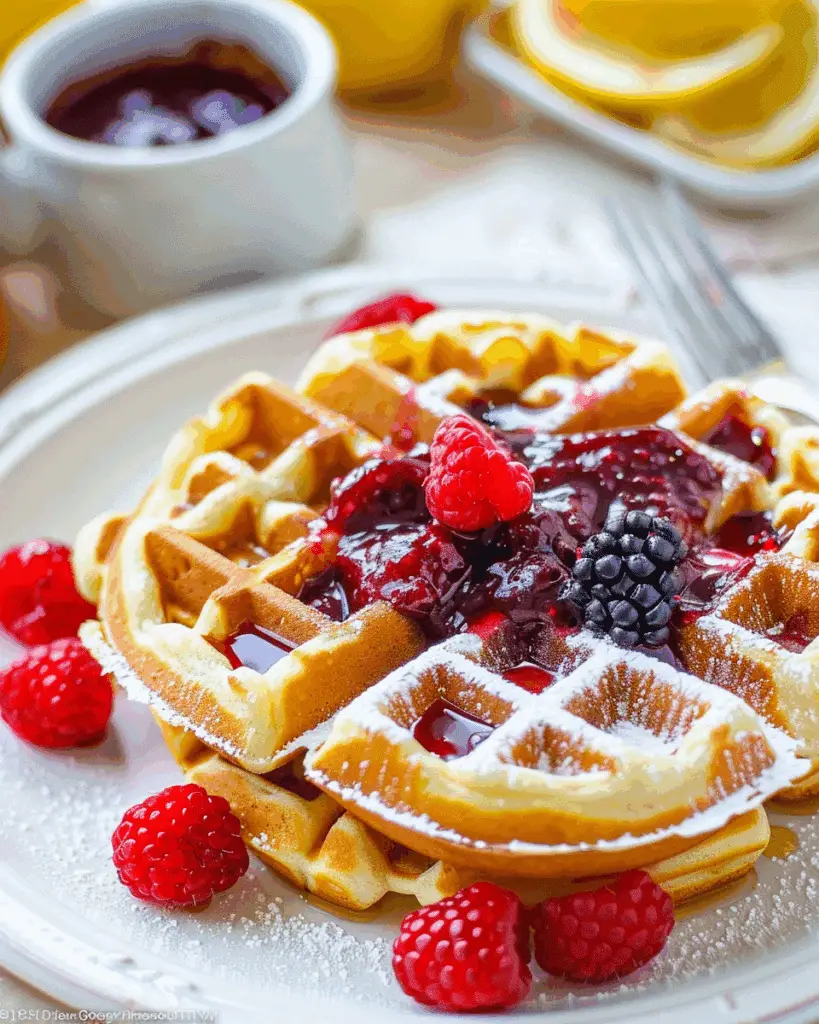 Easy Buttermilk Waffles with Mixed Berry and Lemon Preserves