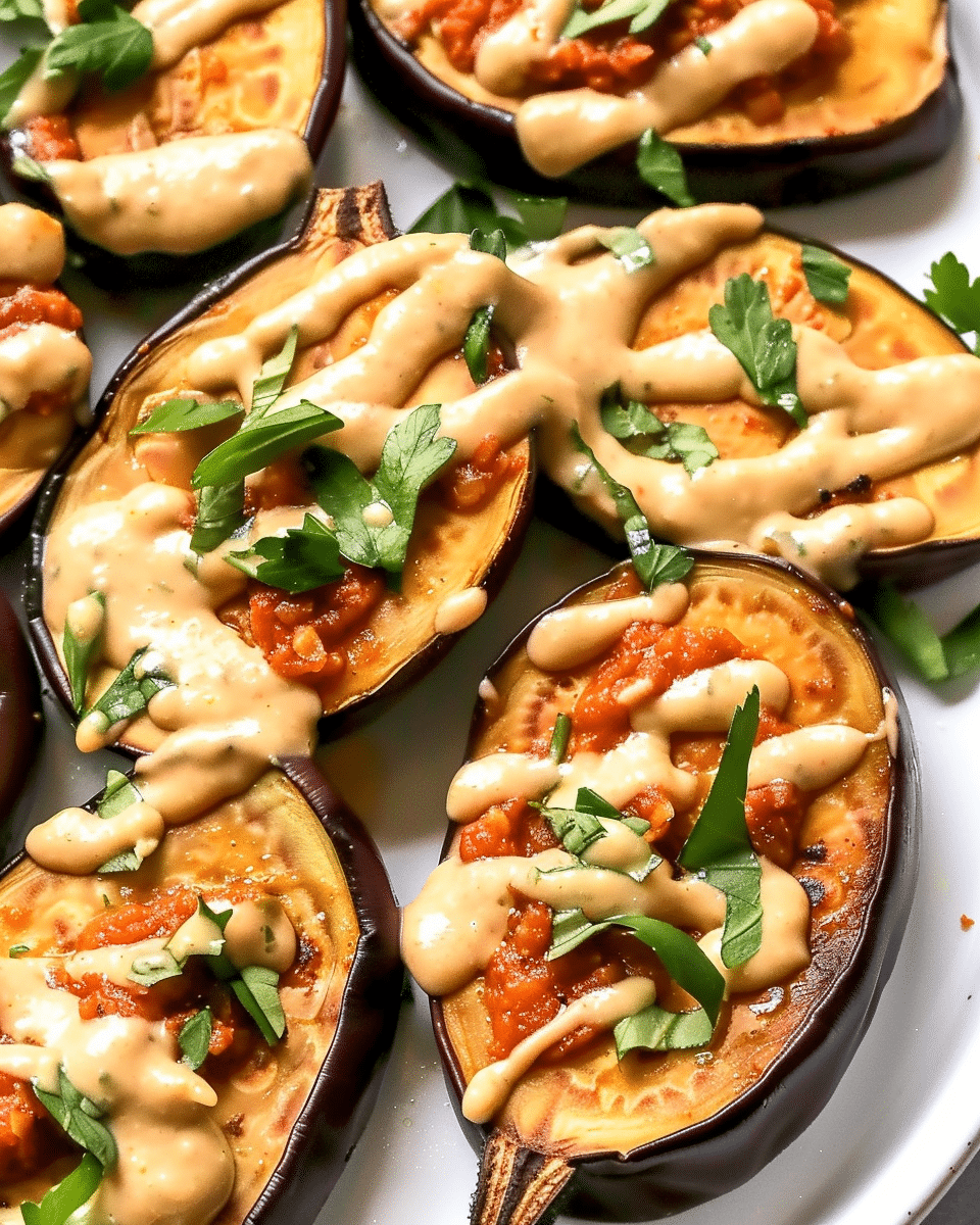 Grilled Eggplant With Harissa Tahini Dressing