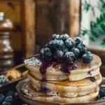 Fluffy Blueberry Pancakes With Maple Syrup Drizzle