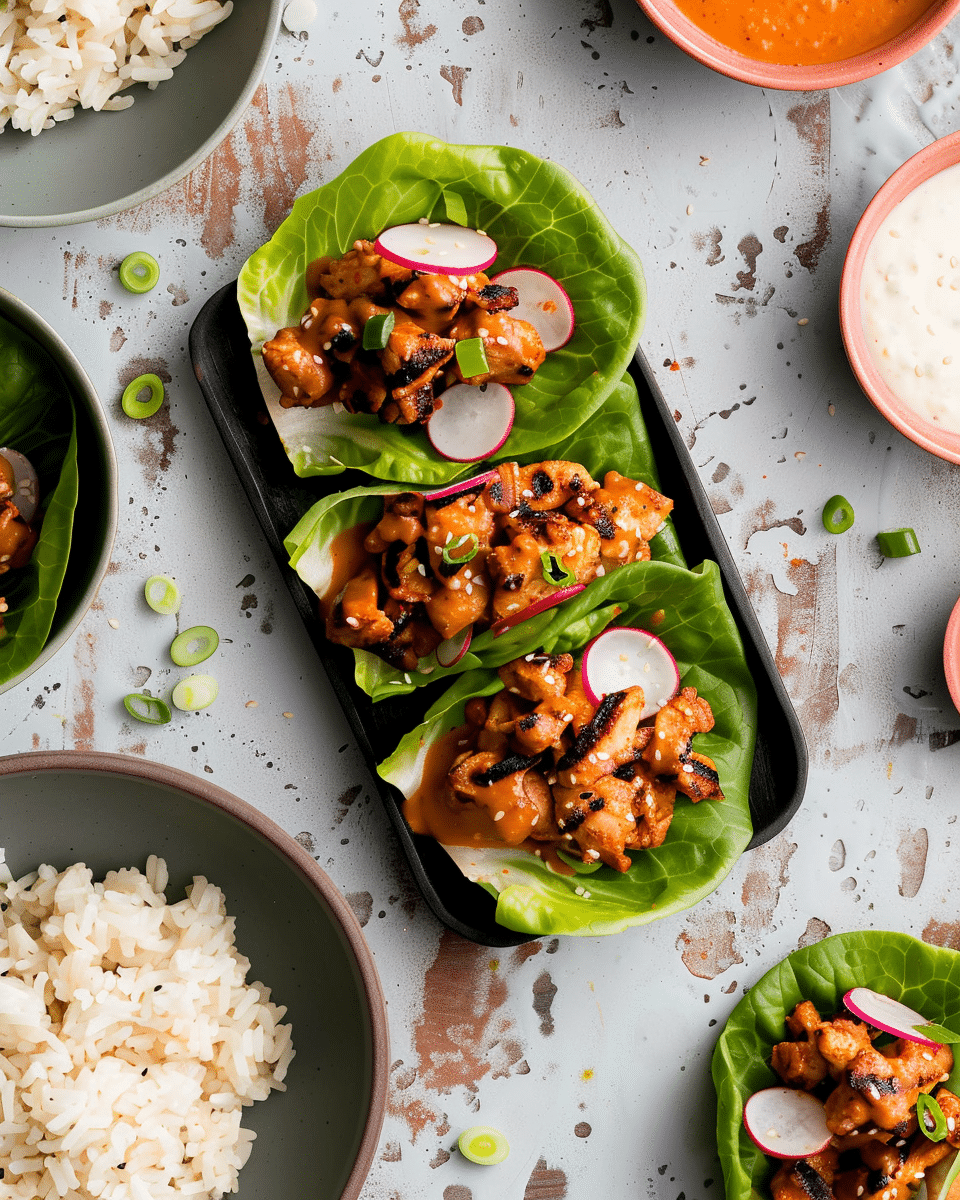 Grilled Chicken Bulgogi Lettuce Wraps With Gochujang Aioli
