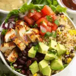 Grilled Chicken and Quinoa Burrito Bowls with Avocado Salsa