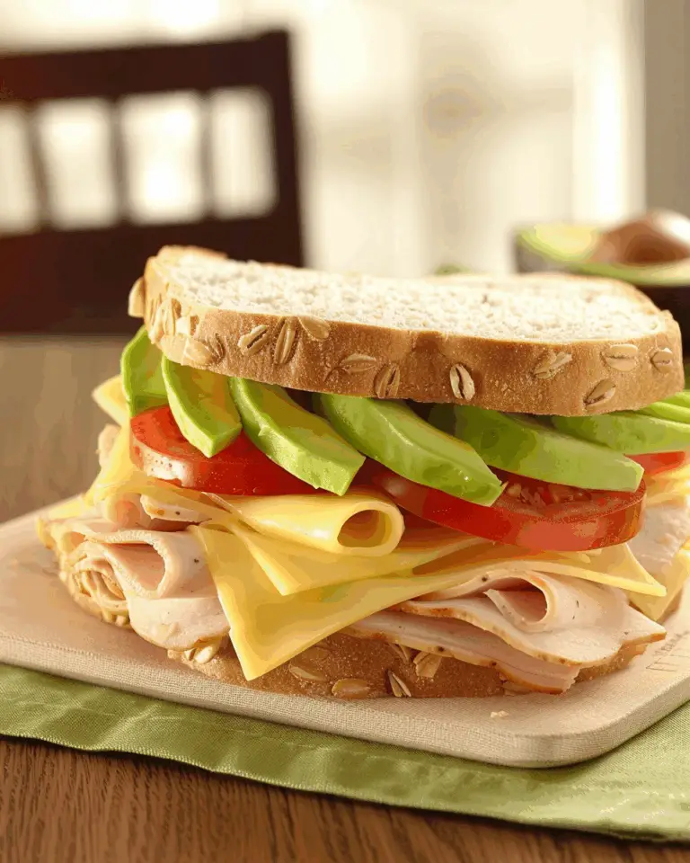 Halal Turkey Sandwich with Swiss Cheese, Tomatoes and Avocado
